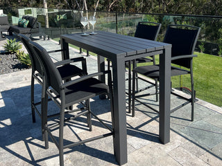 Adele Table & Verde Chairs | Outdoor Balcony Bar Setting in Charcoal / Black / 5pc 140x74cm_1