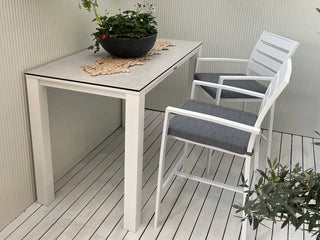 Adele Ceramic Outdoor Bar Table in White / Light Grey / 140x74cm 2