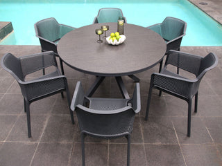 Adele Ceramic Round Table & Bailey Chairs | Outdoor Dining Setting in Charcoal / Dark Grey / 7pc 140cm_1