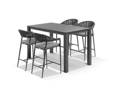 Adele Ceramic Table & Nivala Chairs | Outdoor Bar Setting in Charcoal / Dark Grey / Black / 5pc 165x95cm_2