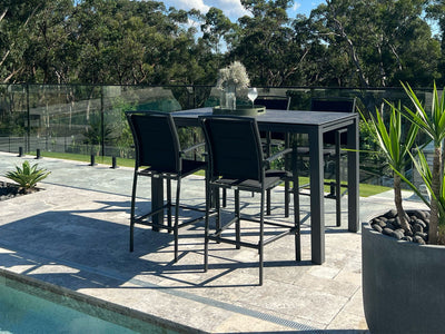 Adele Ceramic Table & Verde Chairs | Outdoor Bar Setting in Charcoal / Dark Grey / Black / 5pc 165x95cm_3