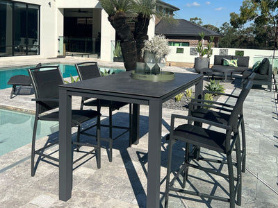 Adele Ceramic Table & Verde Chairs | Outdoor Bar Setting in Charcoal / Dark Grey / Black / 5pc 165x95cm_1