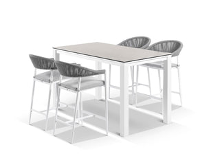 Adele Ceramic Table & Nivala Chairs | Outdoor Bar Setting in White / Light Grey / Frost Grey / 5pc 165x95cm_1