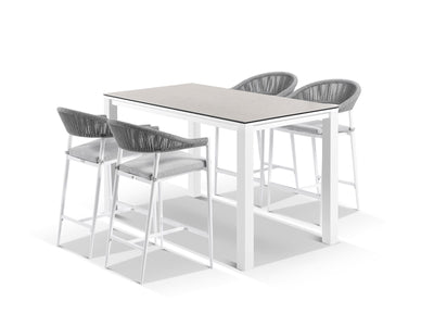 Adele Ceramic Table & Nivala Chairs | Outdoor Bar Setting in White / Light Grey / Frost Grey / 5pc 165x95cm_1