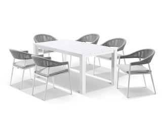 Adele Table & Nivala Chairs | Outdoor Dining Setting in White / Frost Grey / 7pc 165cm_1
