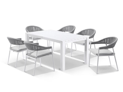 Adele Table & Nivala Chairs | Outdoor Dining Setting in White / Frost Grey / 7pc 165cm_1