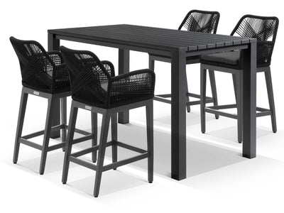 Adele Table & Serang Chairs | Outdoor Bar Setting in Charcoal / Black / 5pc 165x95cm_1