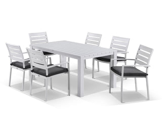 Adele Table & Twain Chairs | Outdoor Dining Setting in White / 7pc 165cm_1