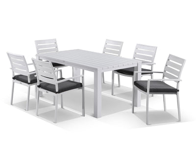Adele Table & Twain Chairs | Outdoor Dining Setting in White / 7pc 165cm_1
