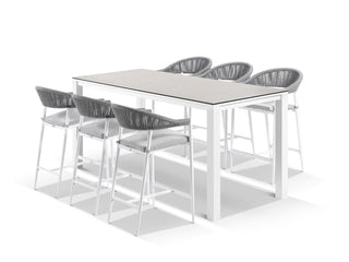 Adele Ceramic Table & Nivala Chairs | Outdoor Bar Setting in White / Light Grey / Frost Grey / 7pc 220x95cm_1