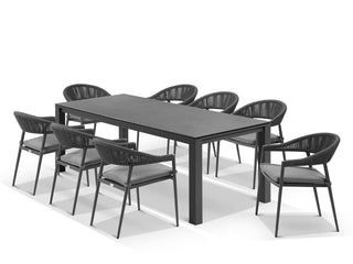 Adele Ceramic Table & Nivala Chairs | Outdoor Dining Setting in Charcoal / Dark Grey / Black / 9pc 220cm_1
