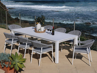 Adele Table & Nivala Chairs | Outdoor Dining Setting in White / Frost Grey / 9pc 220cm_5
