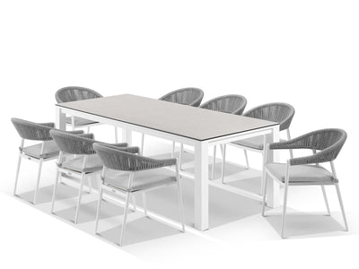 Adele Ceramic Table & Nivala Chairs | Outdoor Dining Setting in White / Light Grey / Frost Grey / 9pc 220cm_3