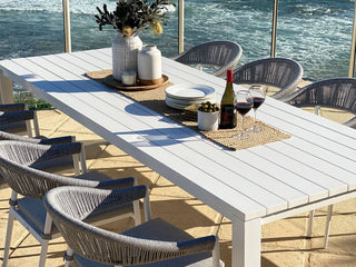 Nivala Outdoor Dining Chair in White / Frost Grey / Grey Ridge detail 2.