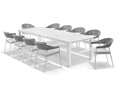 Adele Table & Nivala Chairs | Outdoor Dining Setting in White / Frost Grey / 11pc 280cm_1