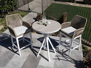 Adele Ceramic Round Table & Serang Chairs | Outdoor Bar Setting in White / Travertino / Biscuit / 3pc 72cm_3