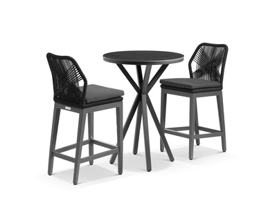 Adele Ceramic Round Table & Serang Armless Chairs | Outdoor Bar Setting in Charcoal / Dark Grey / Black / 3pc 72cm_1