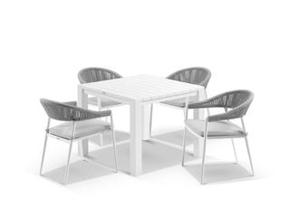 Adele Table & Nivala Chairs | Outdoor Dining Setting in White / Frost Grey / 5pc 95cm_1