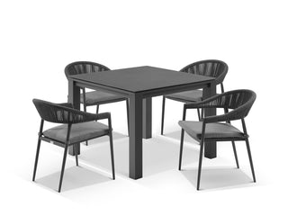 Adele Ceramic Table & Nivala Chairs | Outdoor Dining Setting in Charcoal / Dark Grey / Black / 5pc 95cm_1