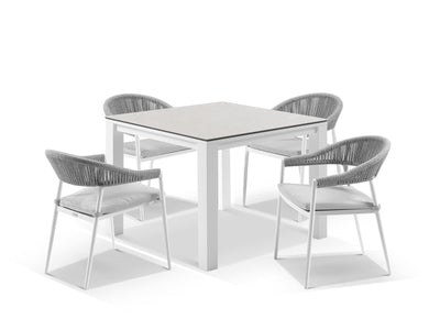 Adele Ceramic Table & Nivala Chairs | Outdoor Dining Setting in White / Light Grey / Frost Grey / 5pc 95cm_1