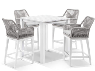 Adele Table & Serang Chairs | Outdoor Bar Setting in White / Gobi / 5pc 95x95cm_1