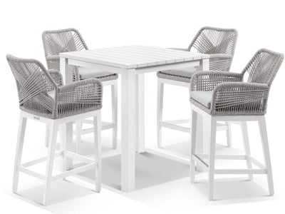 Adele Table & Serang Chairs | Outdoor Bar Setting in White / Gobi / 5pc 95x95cm_1