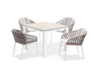 Adele Ceramic Table & Treble Chairs | Outdoor Dining Setting in White / Travertino / Latte / 5pc 95cm_1