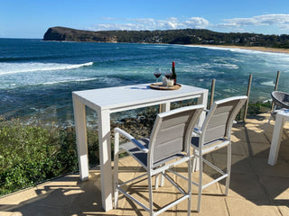 Adele Table & Verde Chairs | Outdoor Balcony Bar Setting in White / Light Grey / 5pc 140x74cm_2