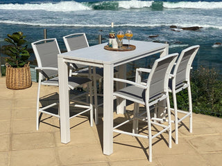 Adele Table & Verde Chairs | Outdoor Balcony Bar Setting in White / Light Grey / 5pc 140x74cm_1