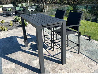 Adele Table & Verde Chairs | Outdoor Balcony Bar Setting in Charcoal / Black / 3pc 140x63cm_2