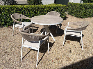 Adele Ceramic Round Table & Nivala Chairs | Outdoor Dining Setting in White / Travertino / Biscuit / 5pc 100cm_8