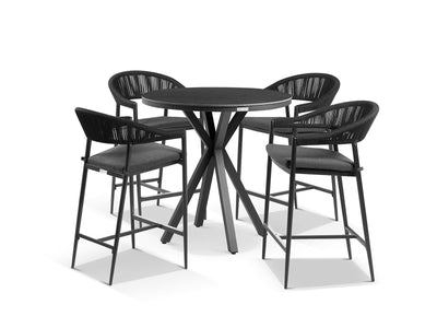 Adele Ceramic Round Table & Nivala Chairs | Outdoor Bar Setting in Charcoal / Dark Grey / Black / 5pc 100cm_1