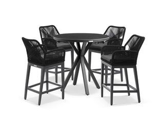 Adele Ceramic Round Table & Serang Chairs | Outdoor Bar Setting in Charcoal / Dark Grey / Black / 5pc 100cm_1