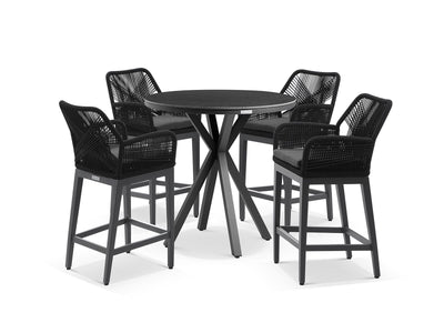 Adele Ceramic Round Table & Serang Chairs | Outdoor Bar Setting in Charcoal / Dark Grey / Black / 5pc 100cm_1