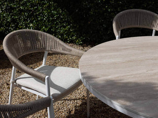 Adele Ceramic Round Table & Nivala Chairs | Outdoor Dining Setting in White / Travertino / Biscuit / 7pc 140cm_6