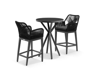 Adele Ceramic Round Table & Serang Chairs | Outdoor Bar Setting in Charcoal / Dark Grey / Black / 3pc 72cm_1