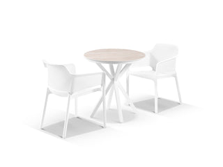 Adele Ceramic Round Table & Bailey Chairs | Outdoor Dining Setting in White / Travertino / 3pc 72cm_1