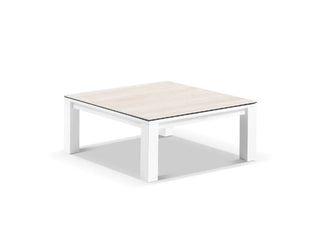 Adele Ceramic Outdoor Coffee Table in White / Travertino / 95x95cm