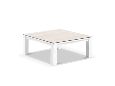 Adele Ceramic Outdoor Coffee Table in White / Travertino / 95x95cm