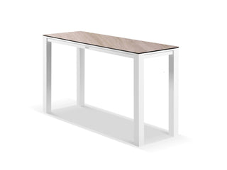 Adele Ceramic Outdoor Bar Table in White / Travertino / 180x63cm.