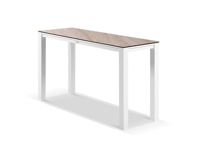 Adele Ceramic Outdoor Bar Table in White / Travertino / 180x63cm.
