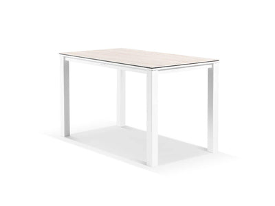 Adele Ceramic Outdoor Bar Table in White / Travertino / 165x95cm