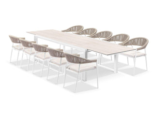 Adele Ceramic Extension Table & Nivala Chairs | Outdoor Dining Setting in White / Travertino / Biscuit_2