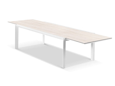 Adele Extension Outdoor Dining Table in White / Travertino.