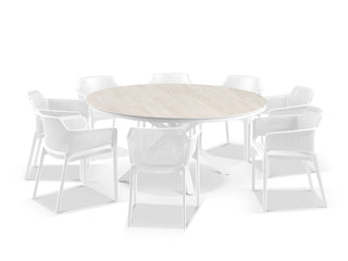 Adele Ceramic Round Table & Bailey Chairs | Outdoor Dining Setting in White / Travertino / 9pc 160cm_1