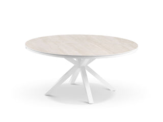 Adele Ceramic Round Table & Bailey Chairs | Outdoor Dining Setting in White / Travertino / 9pc 160cm_2