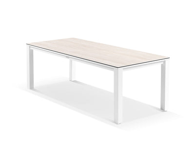Adele Ceramic Table & Treble Chairs | Outdoor Dining Setting in White / Travertino / Latte / 9pc 220cm_8