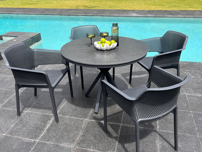 Adele Ceramic Round Table & Bailey Chairs | Outdoor Dining Setting in Charcoal / Dark Grey / 5pc 100cm_1