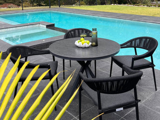 Adele Ceramic Round Table & Nivala Chairs | Outdoor Dining Setting in Charcoal / Dark Grey / Black / 5pc 100cm_3