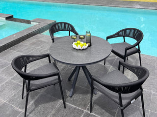 Adele Ceramic Round Table & Nivala Chairs | Outdoor Dining Setting in Charcoal / Dark Grey / Black / 5pc 100cm_1